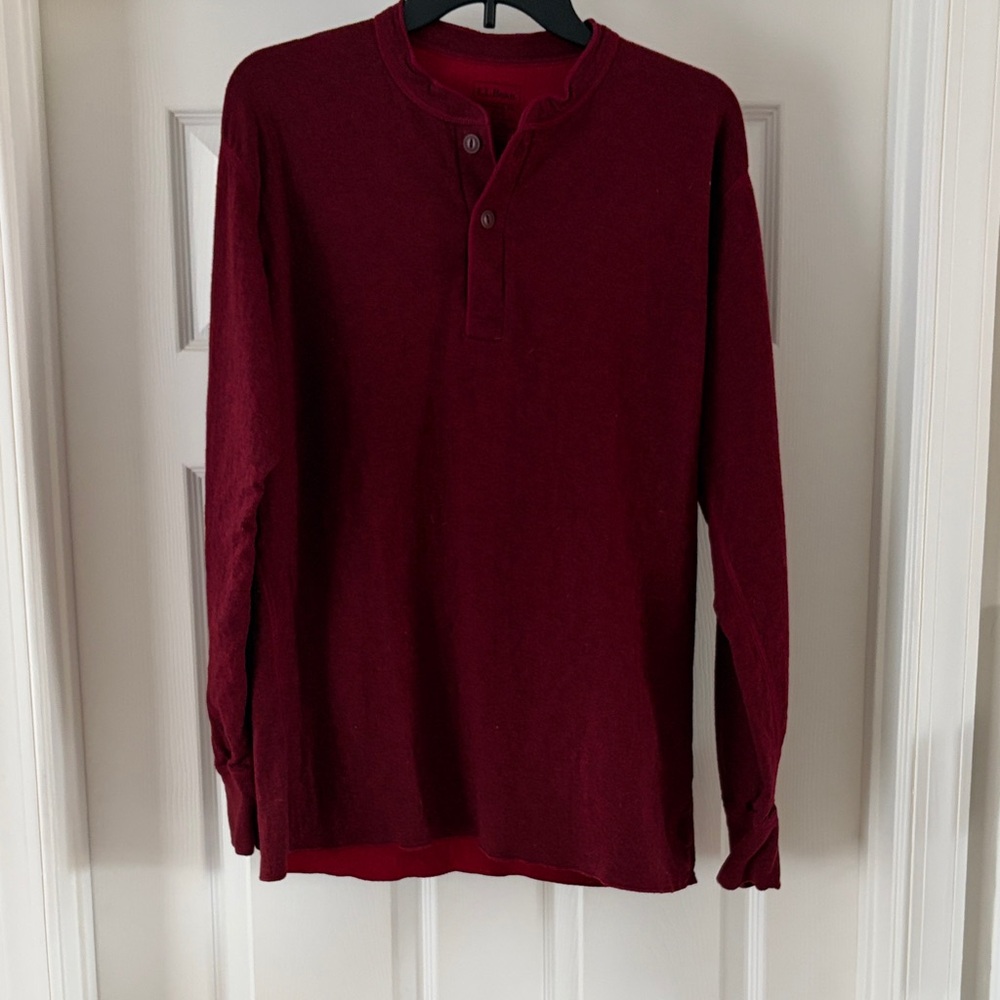 L.L. Bean Men's 2-Layer River Drivers Henley in Black Cherry Heather